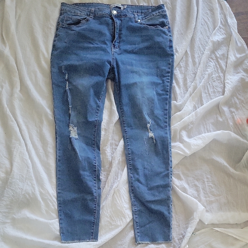 Plus Size 18 Womens Blue Distressed Skinny Jeans